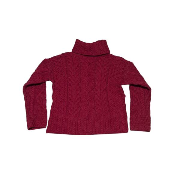 Carraig Donn Pure Wool Red Cable Knit Turtleneck Sweater Womens X-Large Ireland - Picture 2 of 4